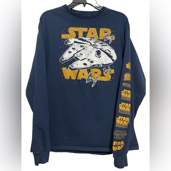 Star Wars Dark Blue Long Sleeve Spell Out Millenium Falcon - Picture 1 of 4